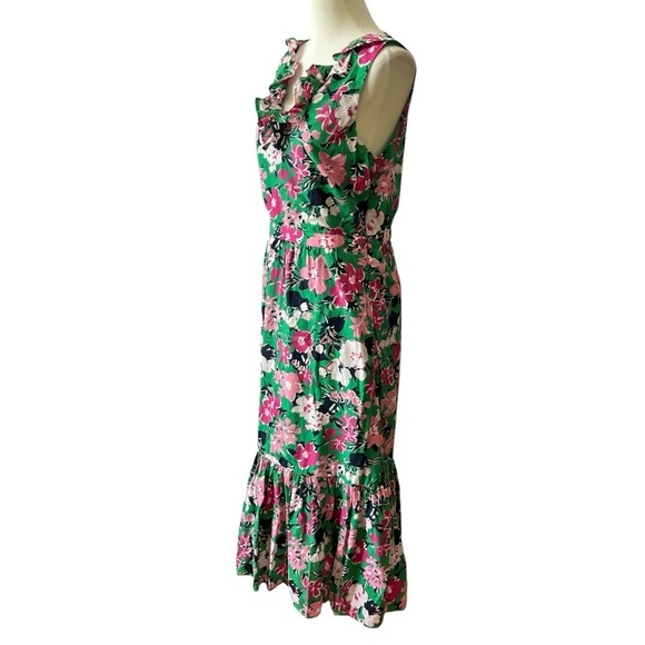 J CREW FACTORY DRESS 8 FLORAL V NECK RUFFLE MIDI EASTER SUMMER PARTY FEMININE - Picture 4 of 11